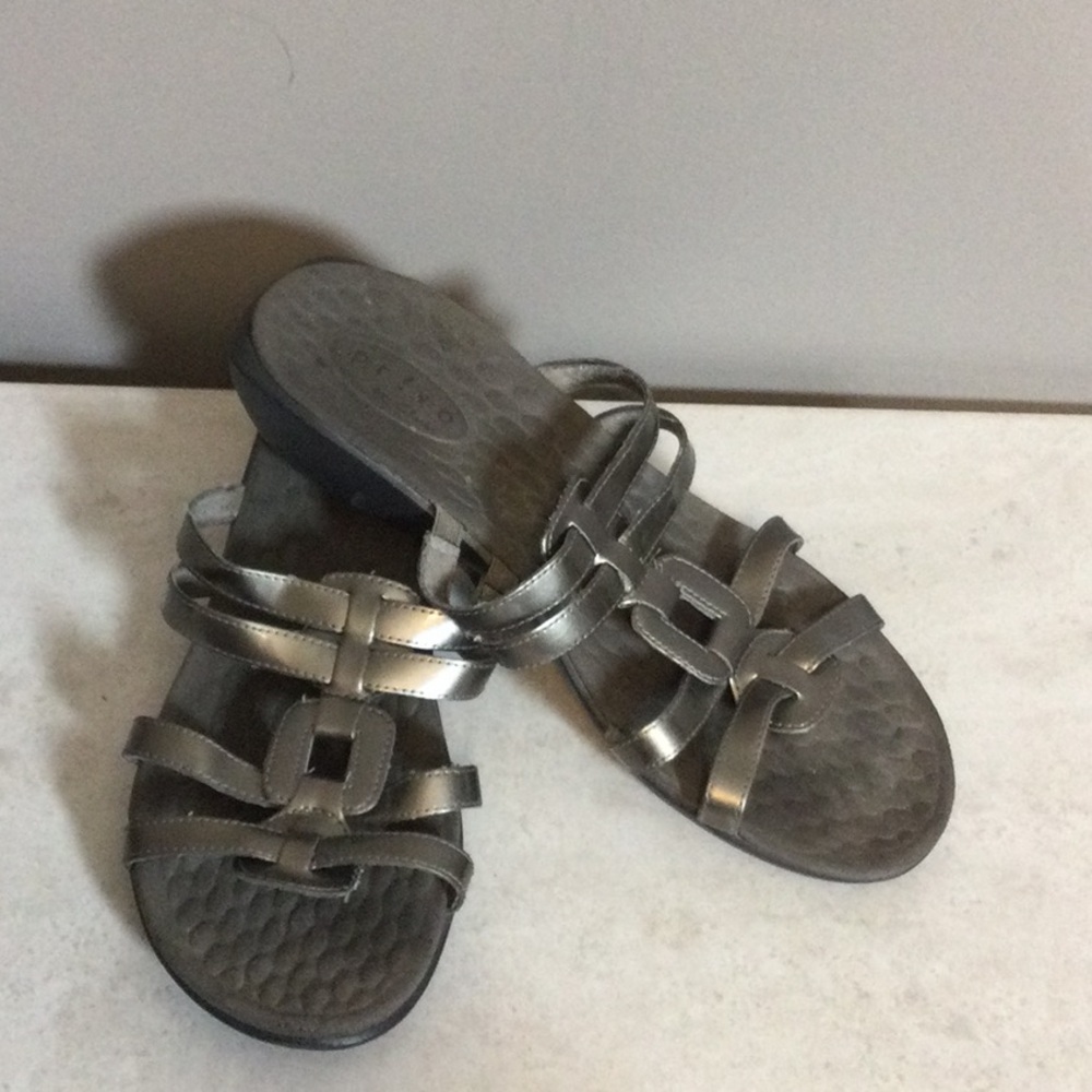9 Privo by Clarks Metallic Silver Strappy Slip-on Sandals